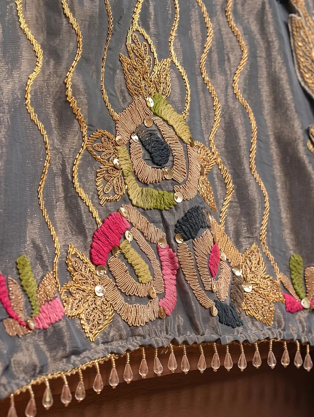 Slate Grey Wavy Floral Suit Design