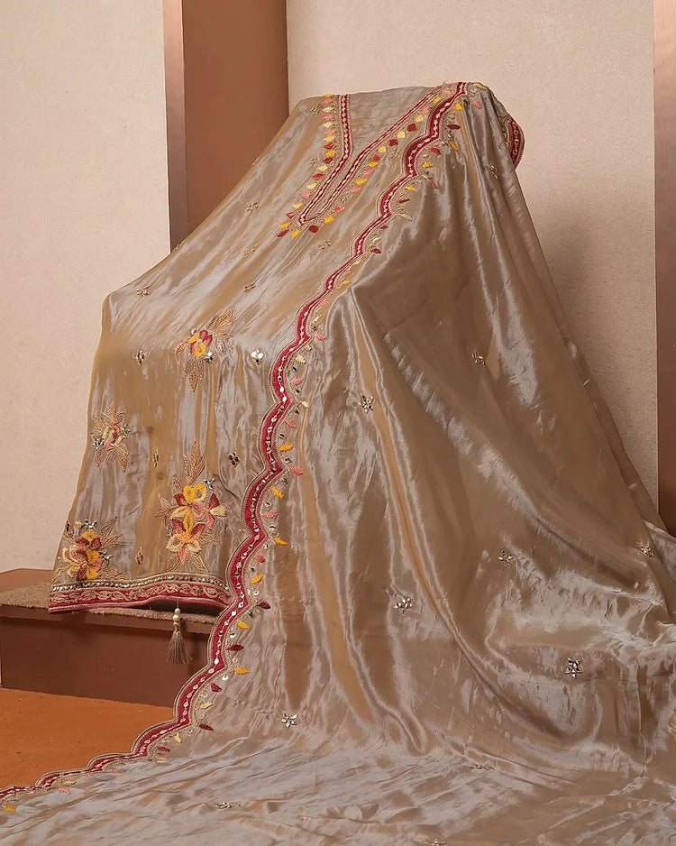Taupe Multicolour V-Neck Suit Design