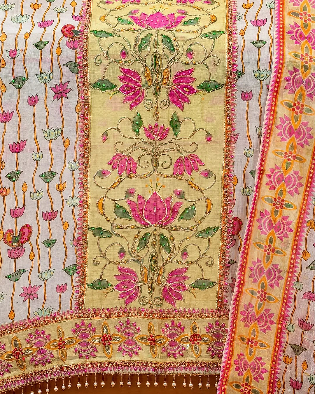 Ivory Pink Botanical Stripe Suit Design