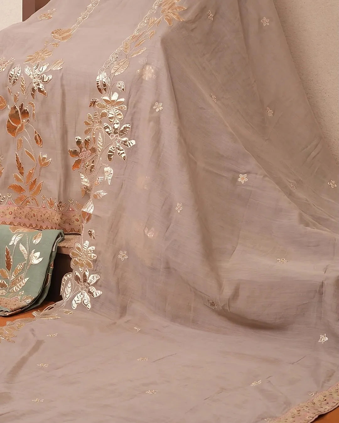 Taupe Metallic Floral Suit Design