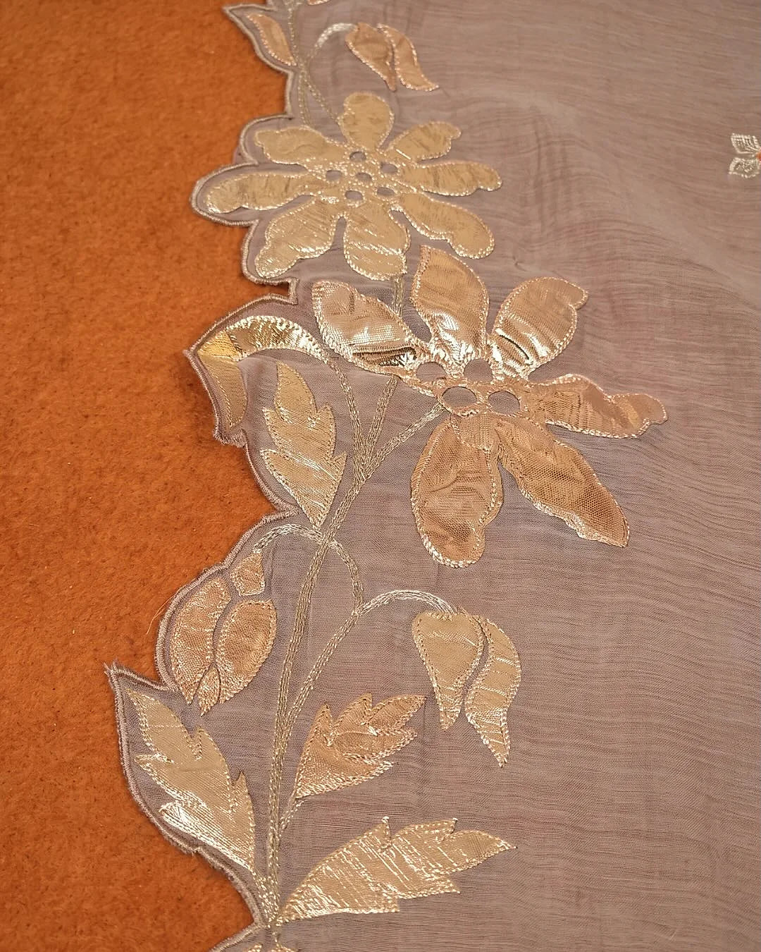 Taupe Metallic Floral Suit Design