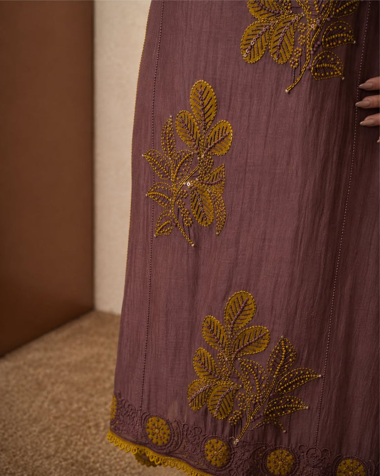 Mauve and Mustard Botanical Suit Design