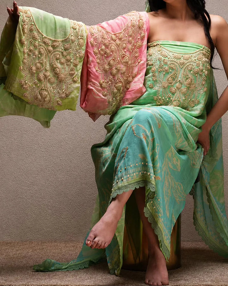 Meher Mint- Unstitched Suit Set