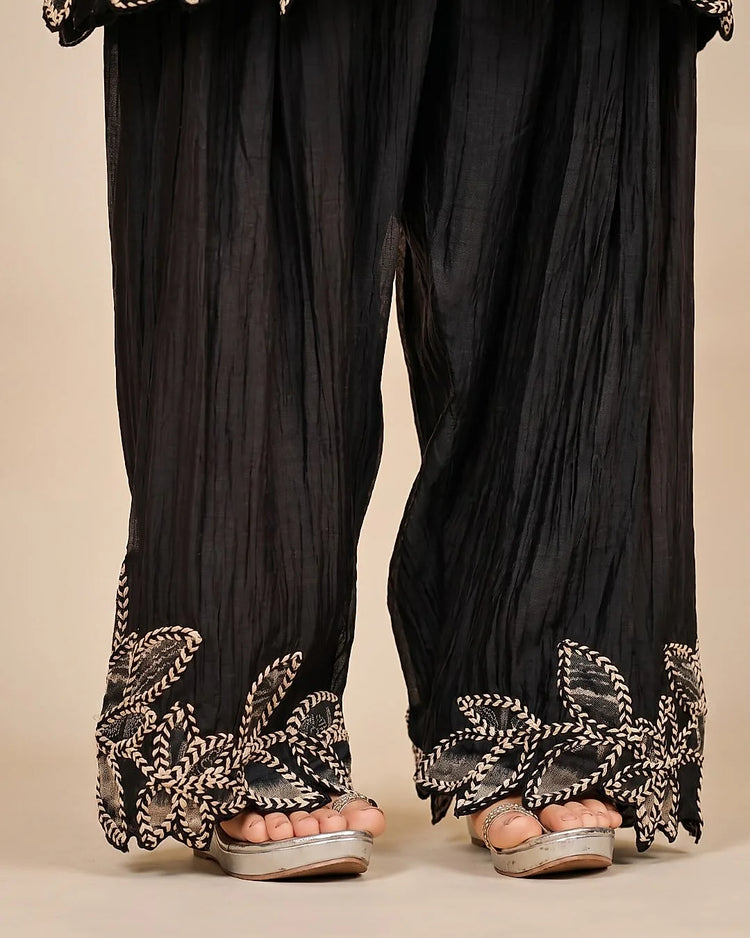 Black Ornamental Embroidered Palazzo Set
