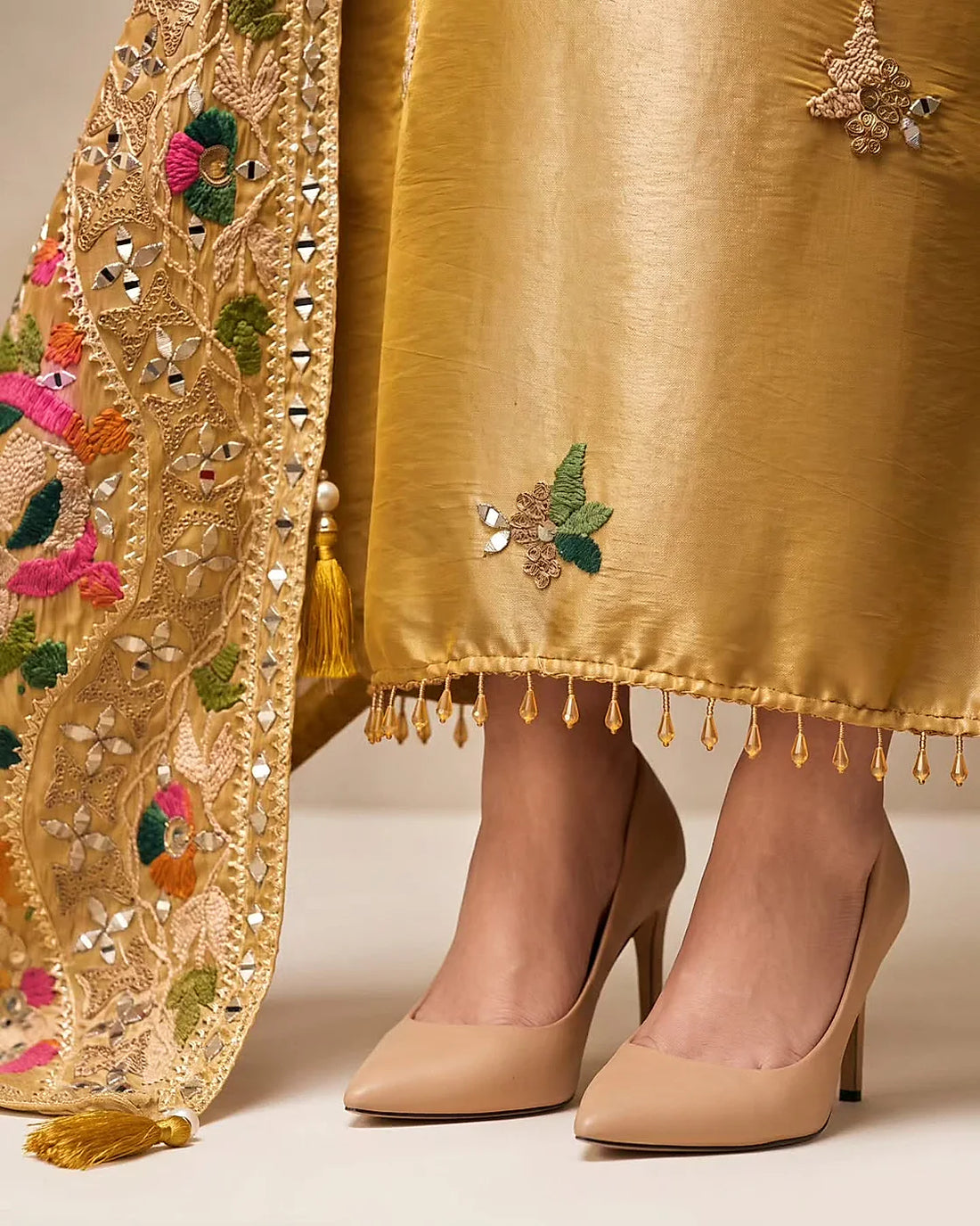 Mustard Floral Embellished Suit Design