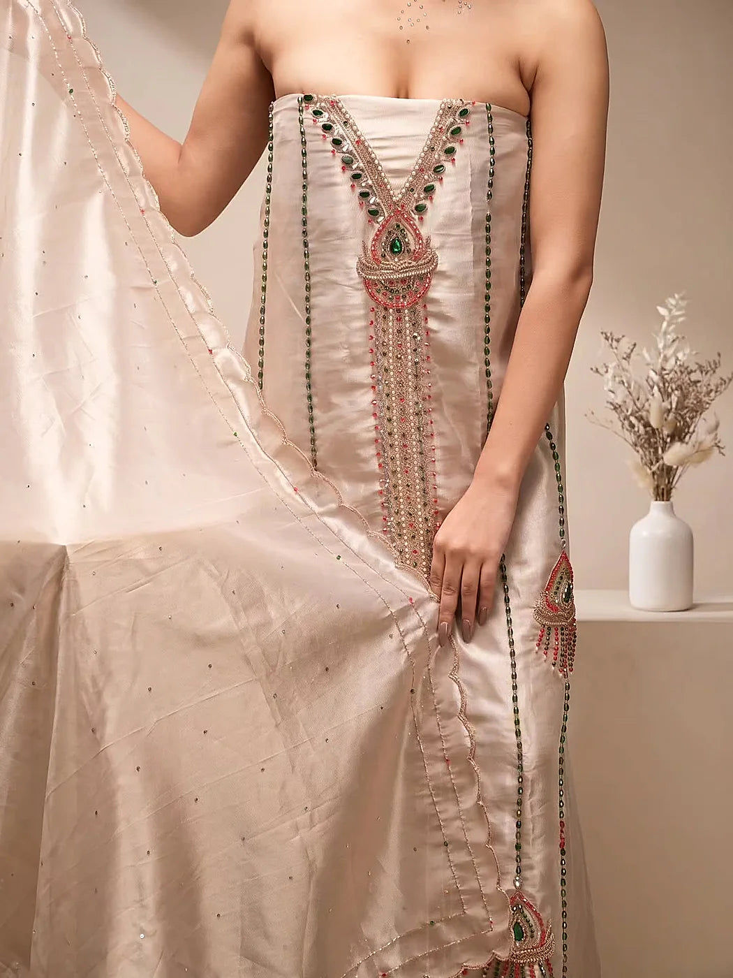 Ivory Geometric V-Panel Suit Design