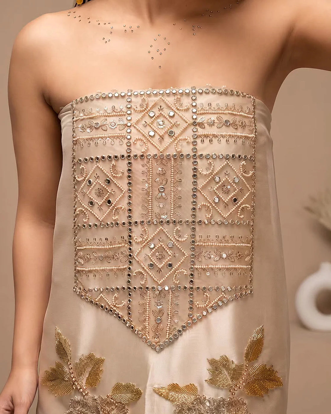 Champagne Geometric Panel Suit Design