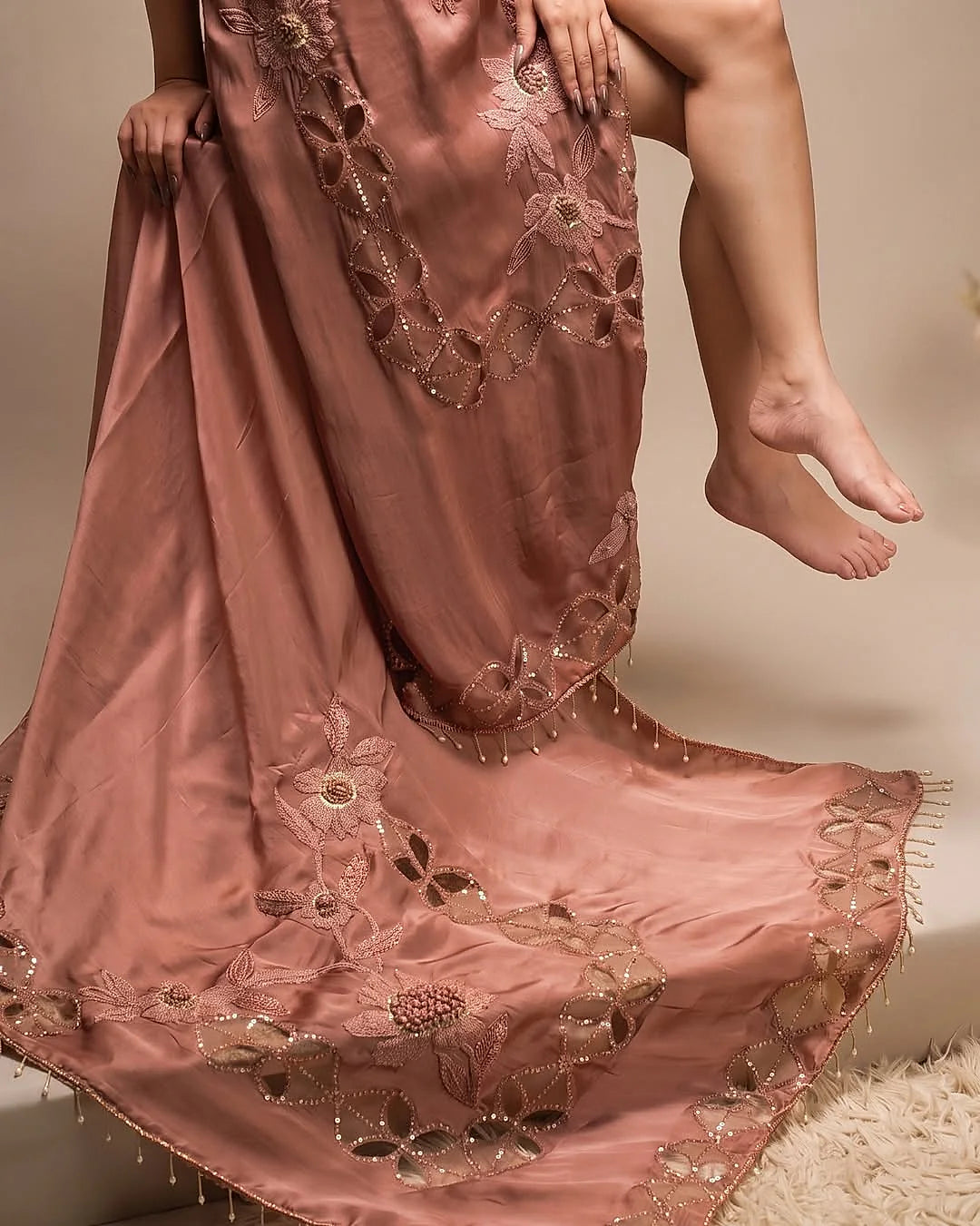 Dusty Rose Floral Border Suit Design