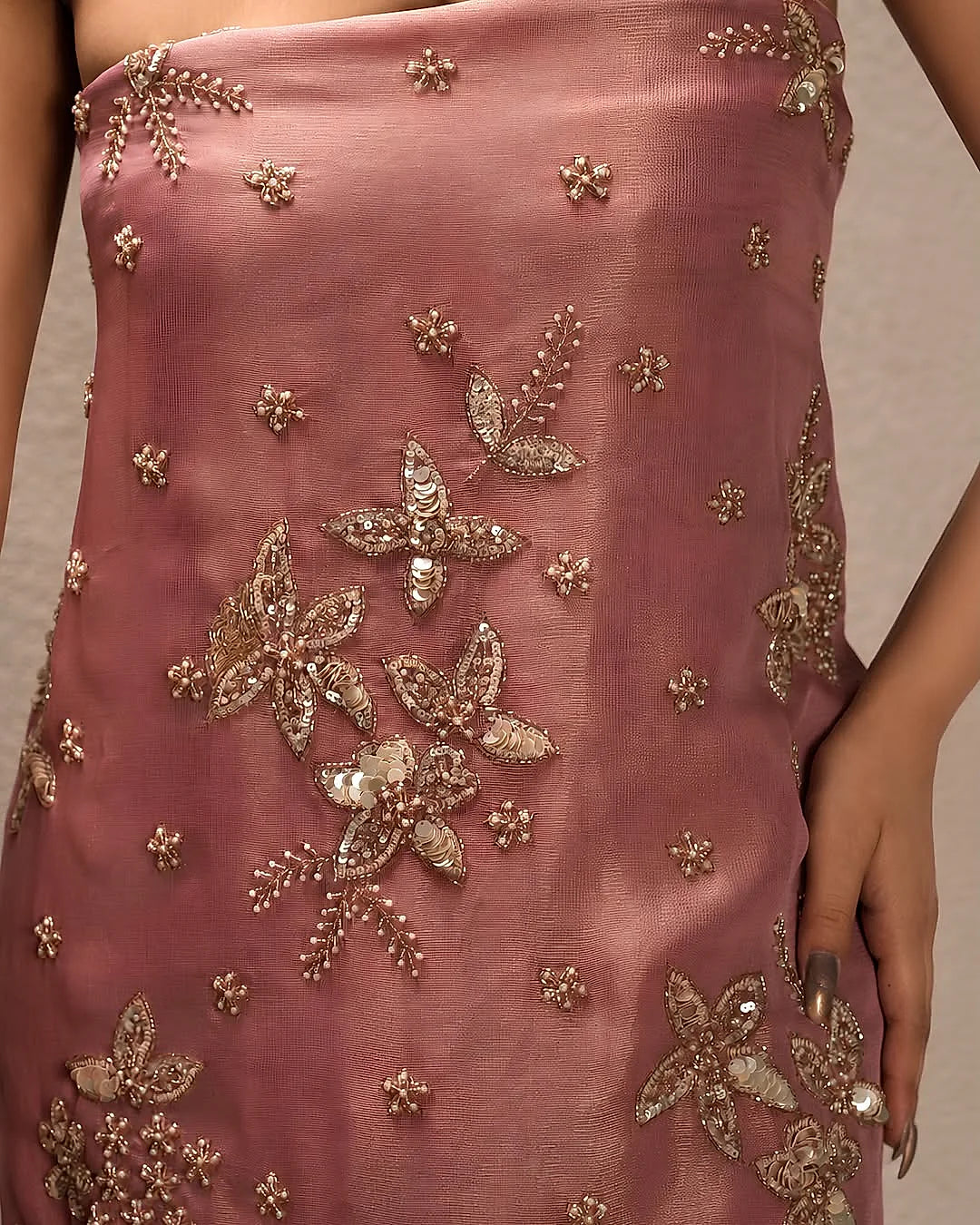 Rose Pink Gold Floral Motif Suit Design
