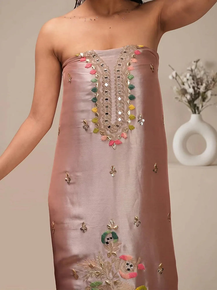Blush Floral Neckline Panel Suit Design