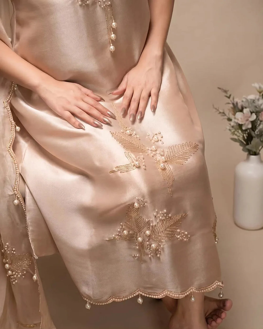 Champagne Scattered Floral Suit Design