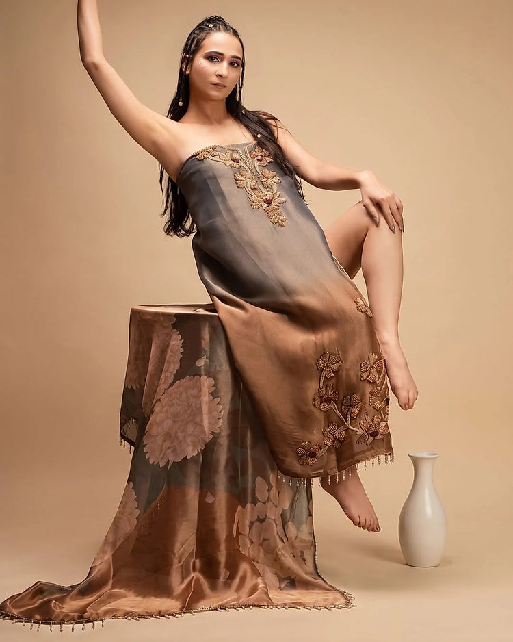 Charcoal to Bronze Floral Suit Design