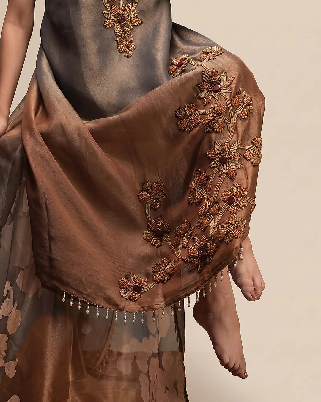 Charcoal to Bronze Floral Suit Design