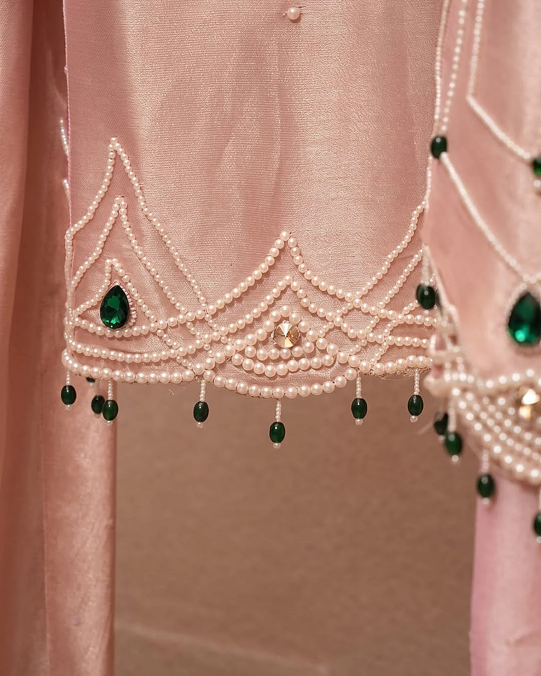 Blush Jewel-Tone Neckline Suit Design