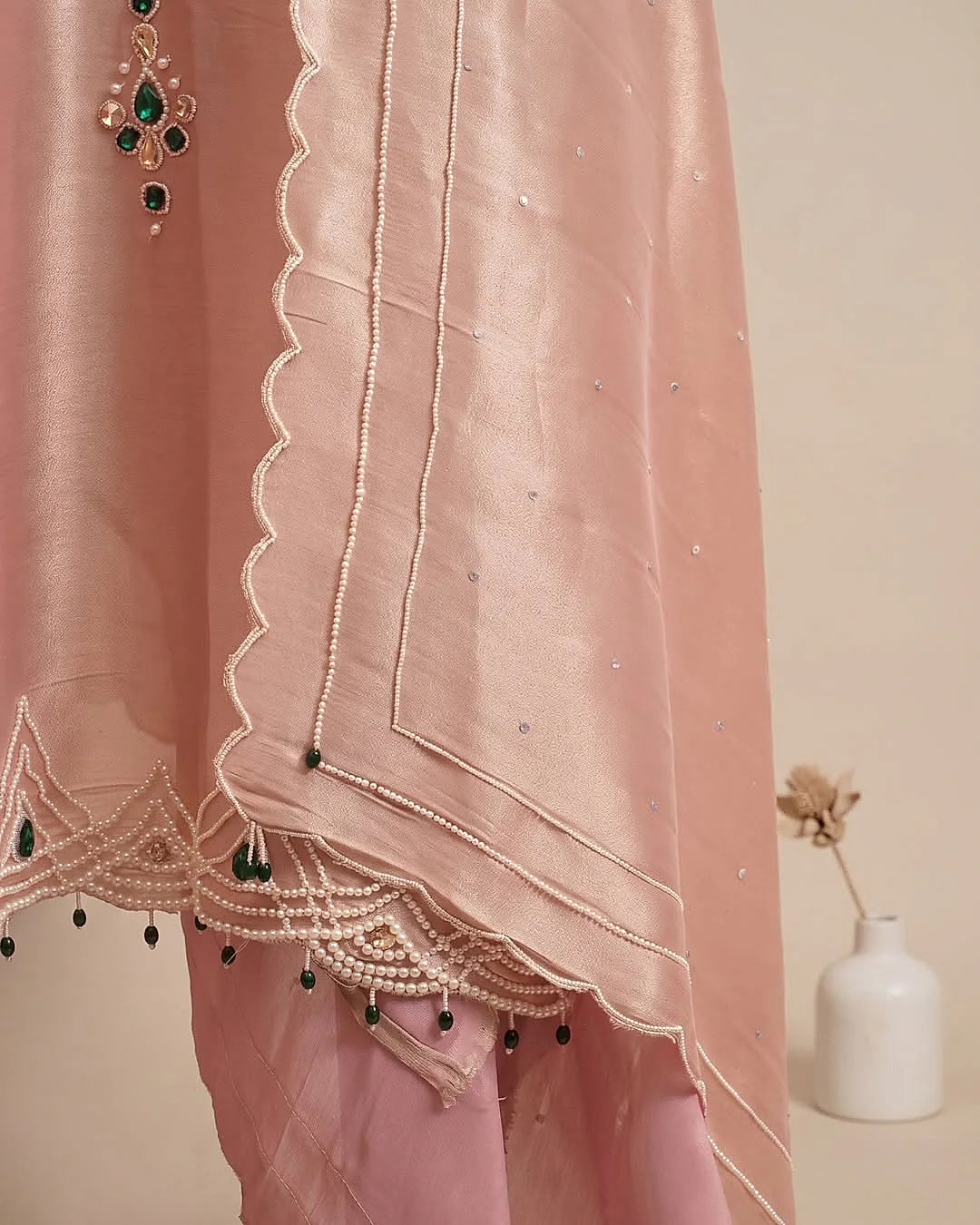 Blush Jewel-Tone Neckline Suit Design