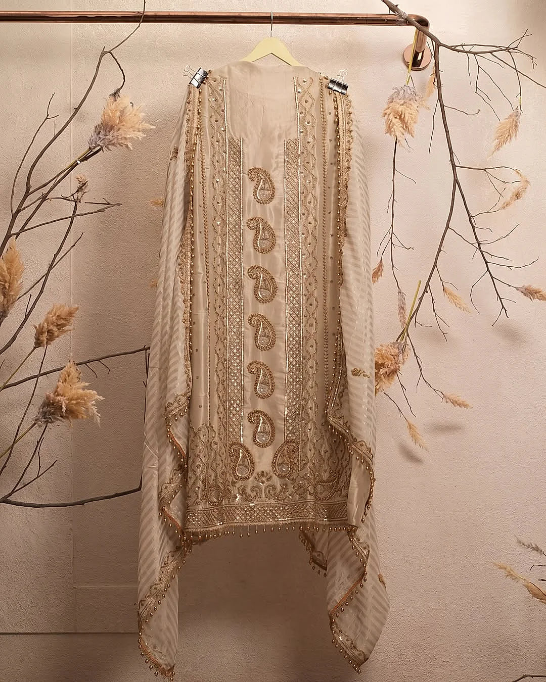 Ivory Gold Paisley Panel Suit Design