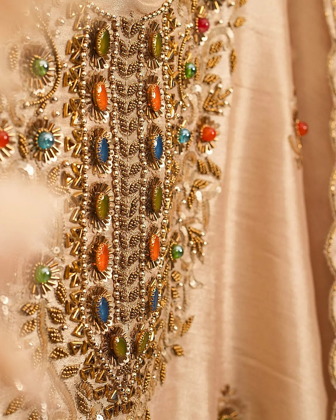 Champagne Multicolour Embellished Suit Design