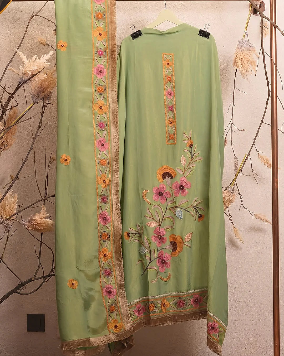 Pistachio Floral Panel Suit Design