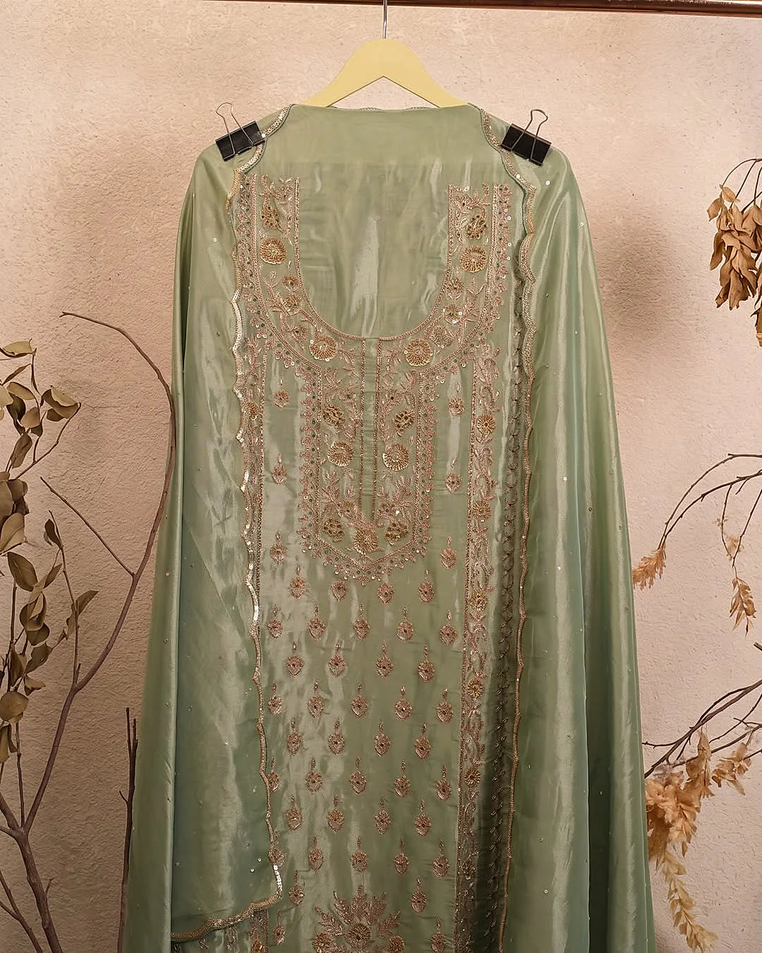 Mint Ornamental Front Panel Suit Design