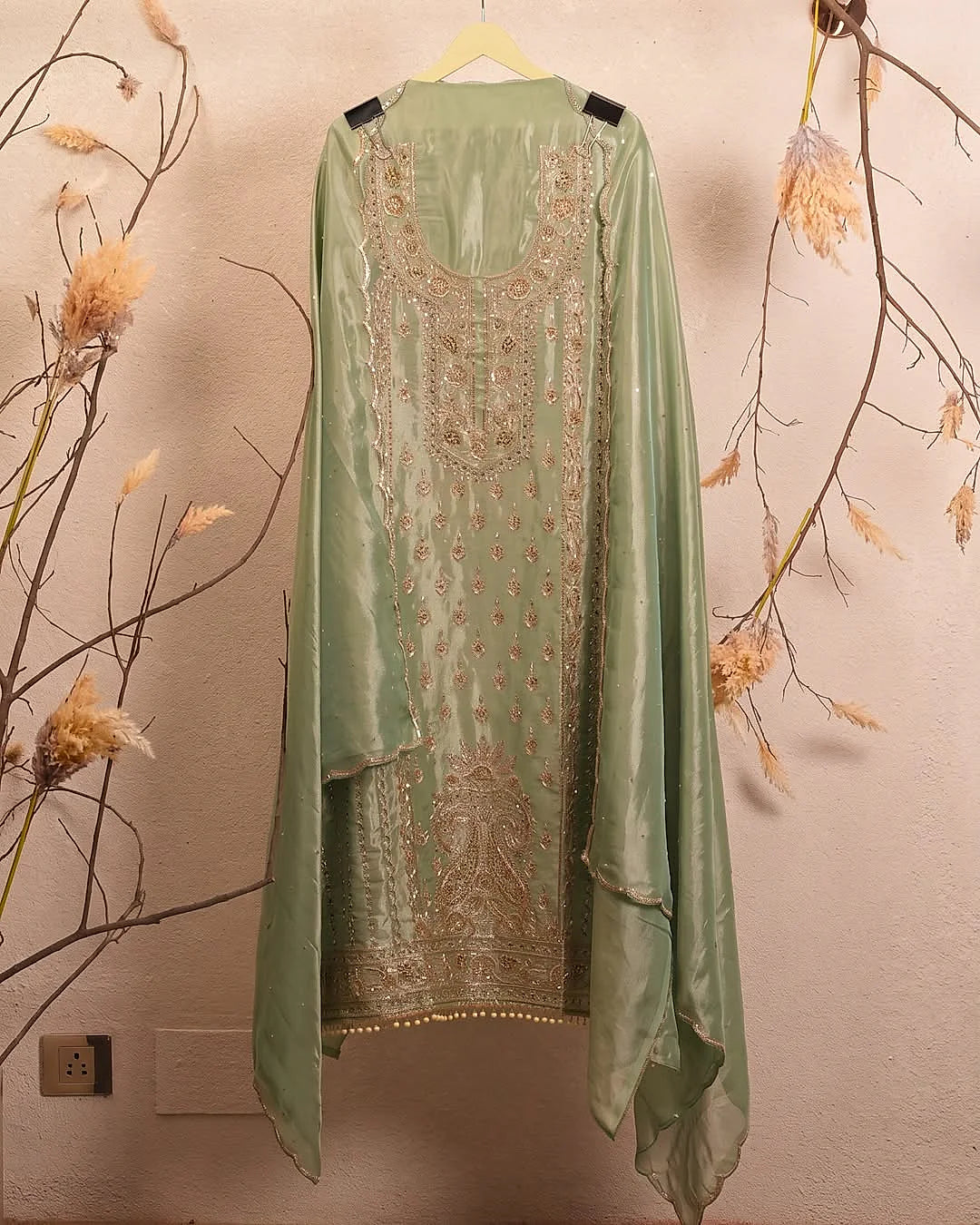 Mint Ornamental Front Panel Suit Design
