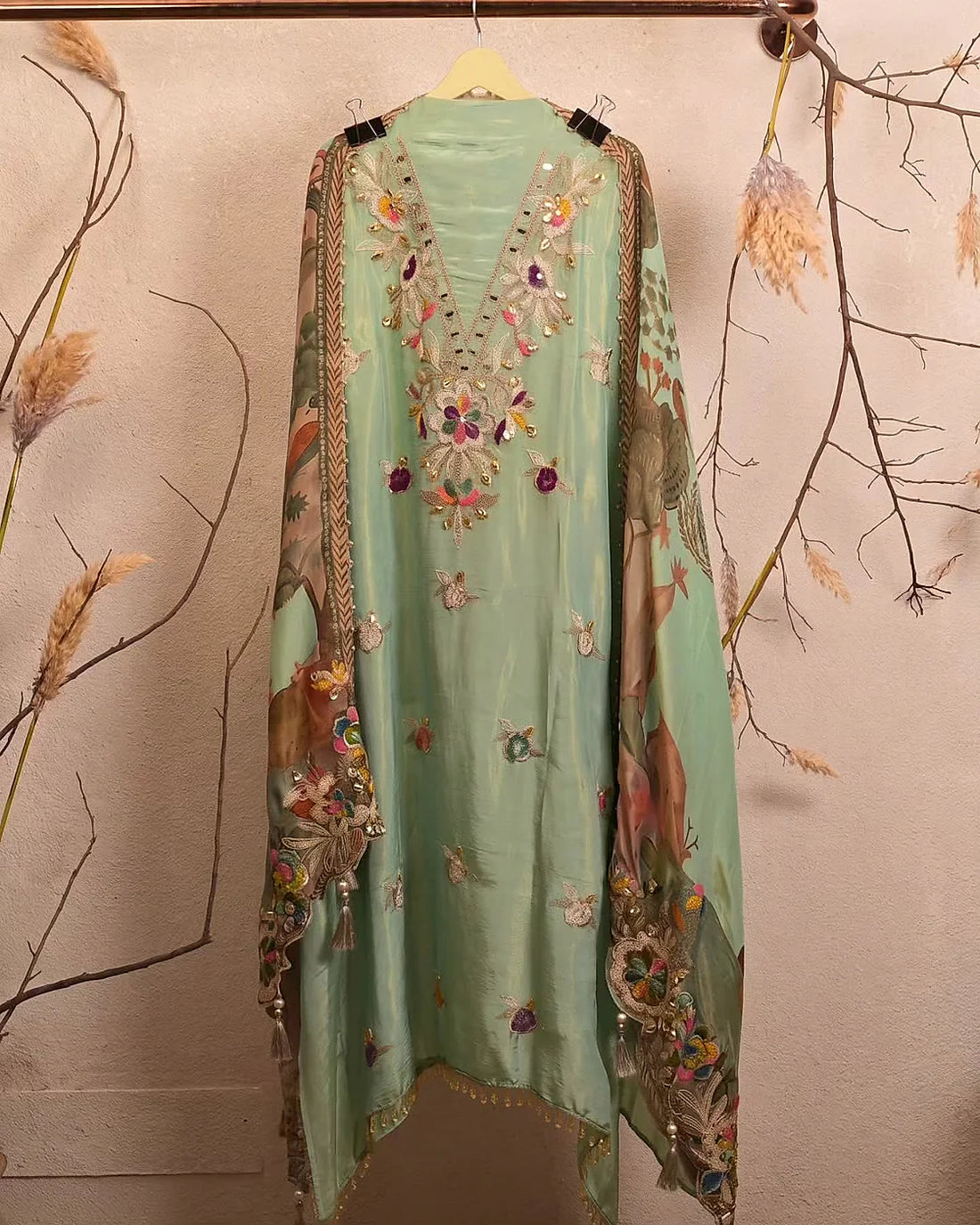 Mint Multicolour Botanical Suit Design