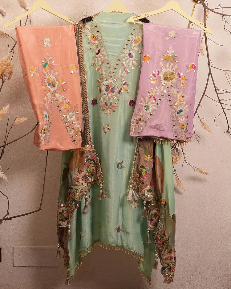 Mint Multicolour Botanical Suit Design