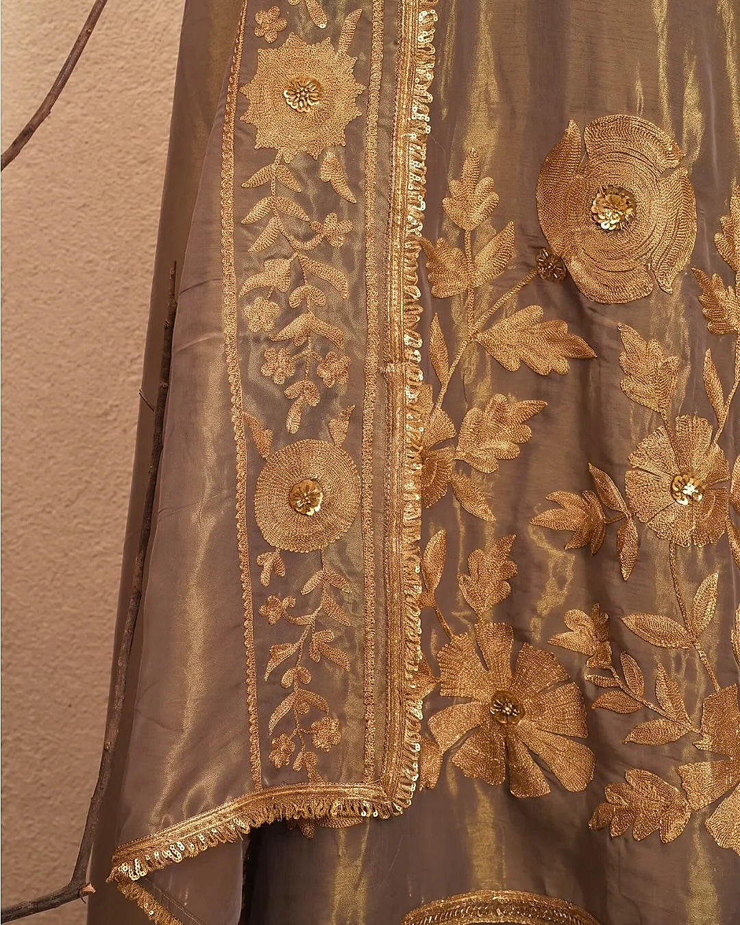 Taupe Gold Botanical Border Suit Design