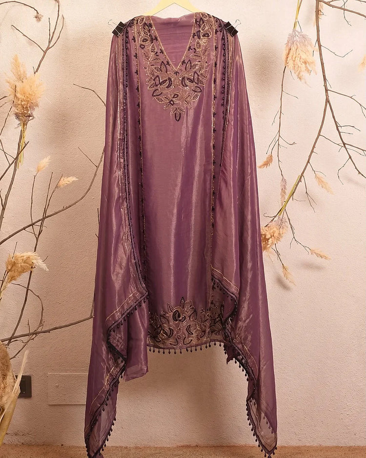 Deep Plum Floral Hem Suit Design