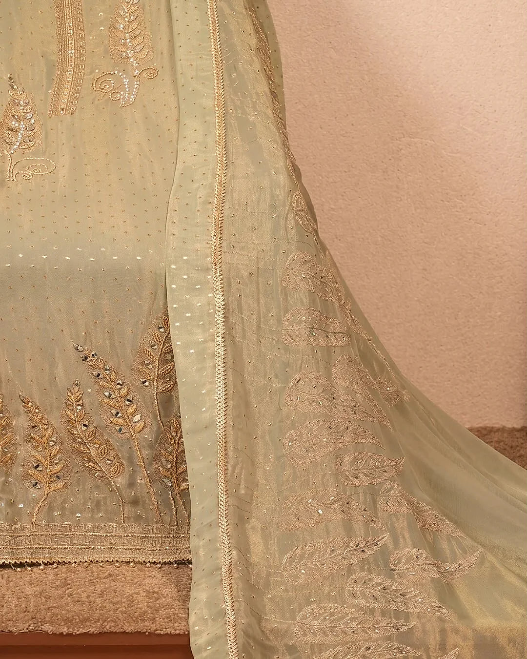 Pale Mint Delicate Border Suit Design