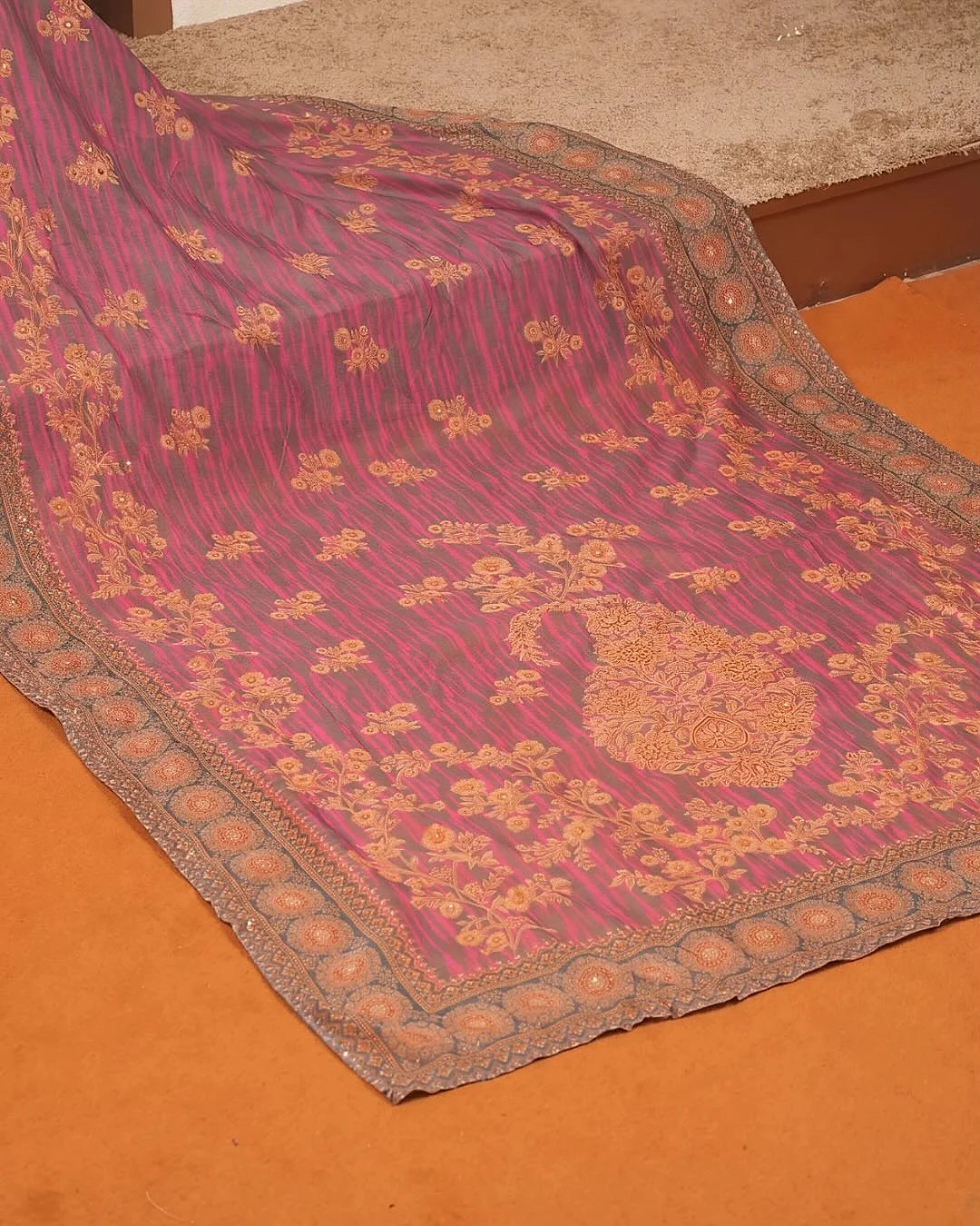 Magenta Gold Ornamental Suit Design