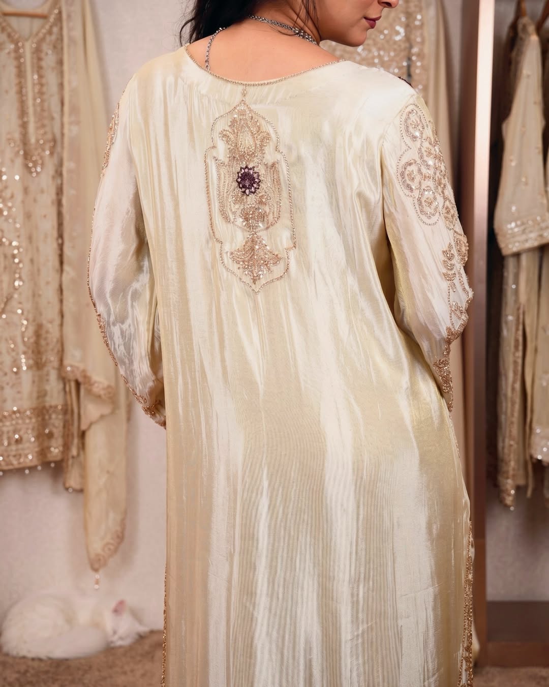 Ivory and Plum Embellished Suit
