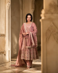 Rosewood Regal Suit Set: rose pink anarkali set, view 3