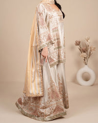 Pearl Noor Sharara Set: pearl ivory sharara set, view 5
