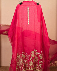Deep Pink Ivory Floral Border Suit Design