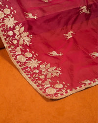 Deep Pink Ivory Floral Border Suit Design