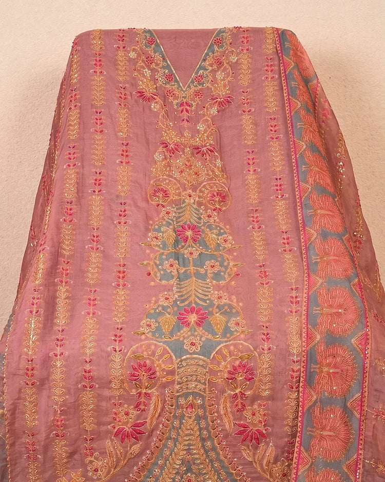 Coral Ornamental V-Neck Suit Design