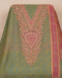Olive Pink Paisley Border Suit Design