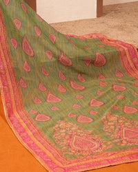 Olive Pink Paisley Border Suit Design