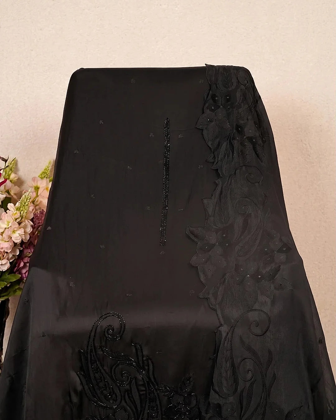 Black Floral Border Suit Design