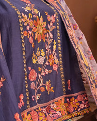 Navy Multicolour Floral Panel Suit Design