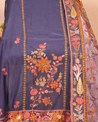 Navy Multicolour Floral Panel Suit Design
