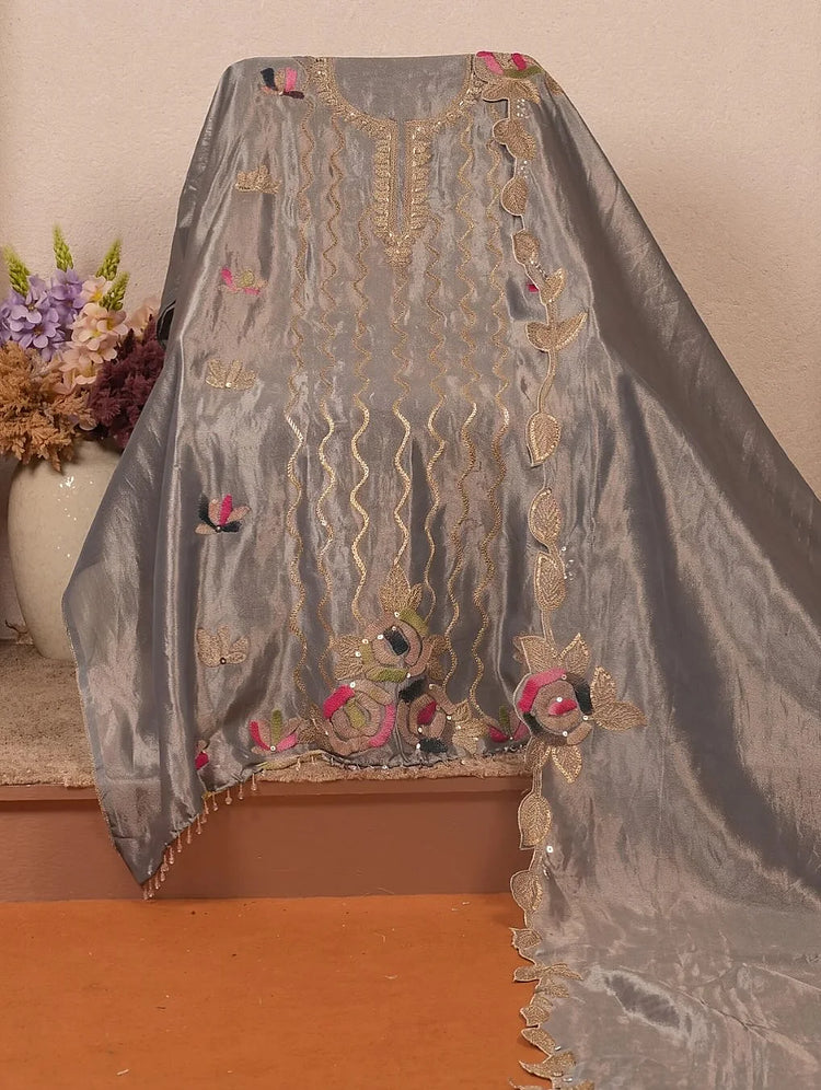 Slate Grey Wavy Floral Suit Design