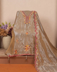 Taupe Multicolour V-Neck Suit Design