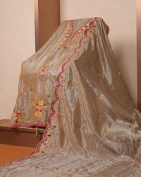 Taupe Multicolour V-Neck Suit Design
