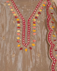 Taupe Multicolour V-Neck Suit Design