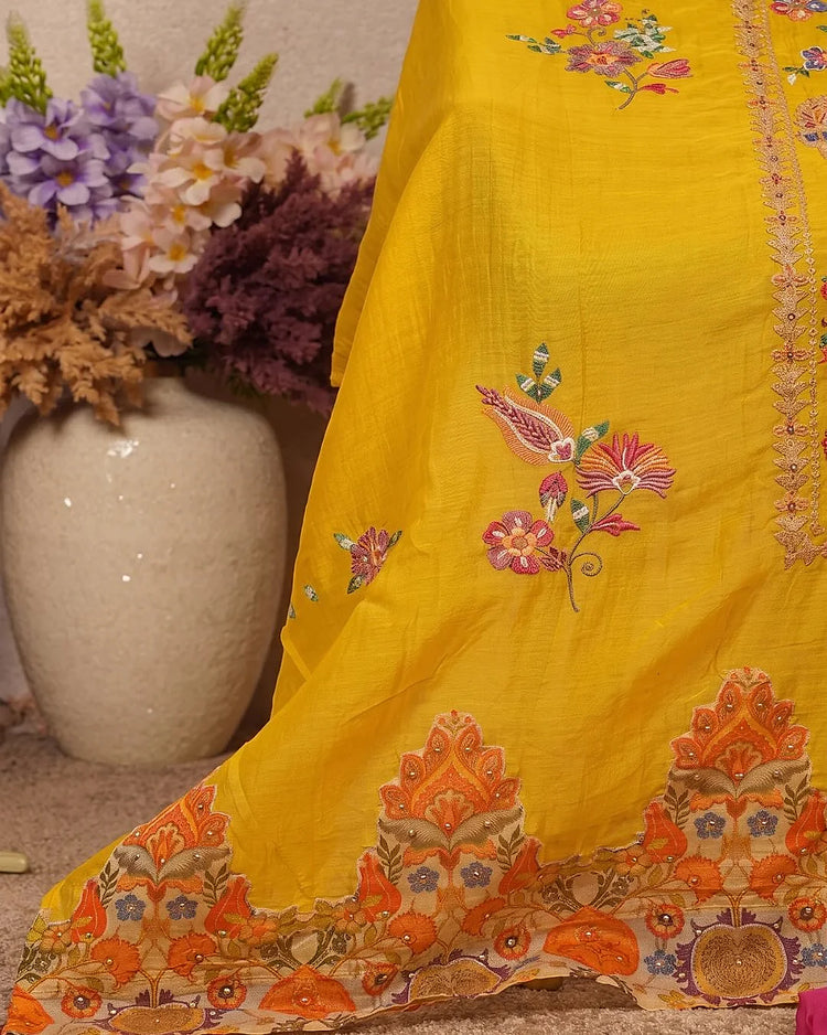 Yellow Floral Border Suit Design