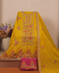 Yellow Floral Border Suit Design