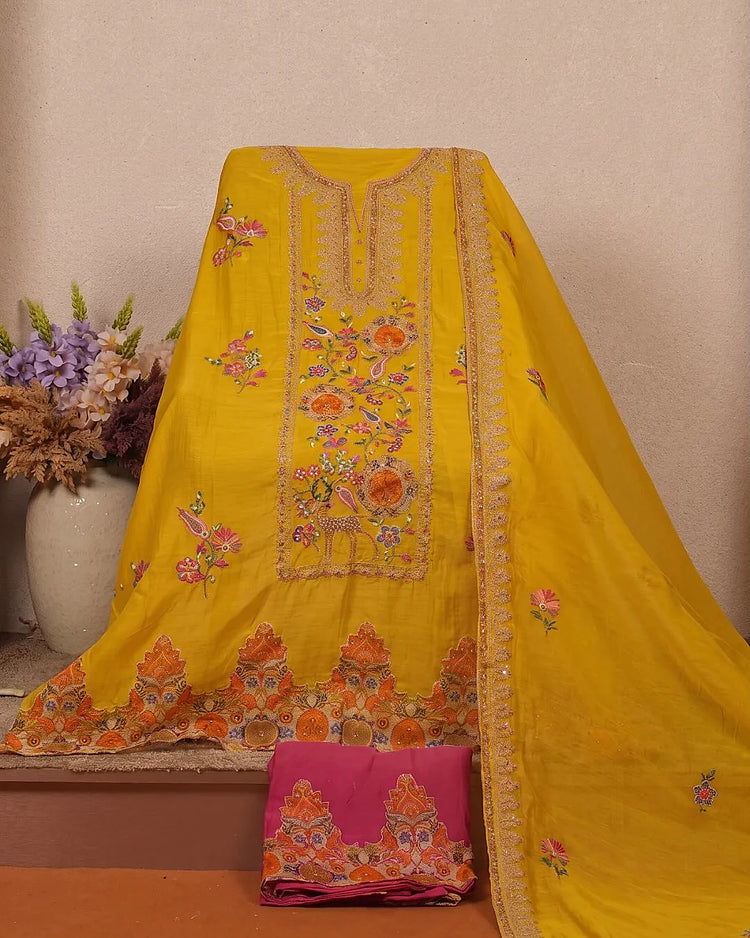 Yellow Floral Border Suit Design