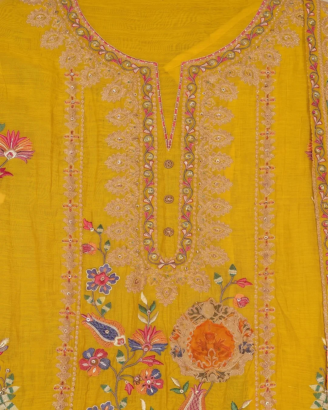Yellow Floral Border Suit Design