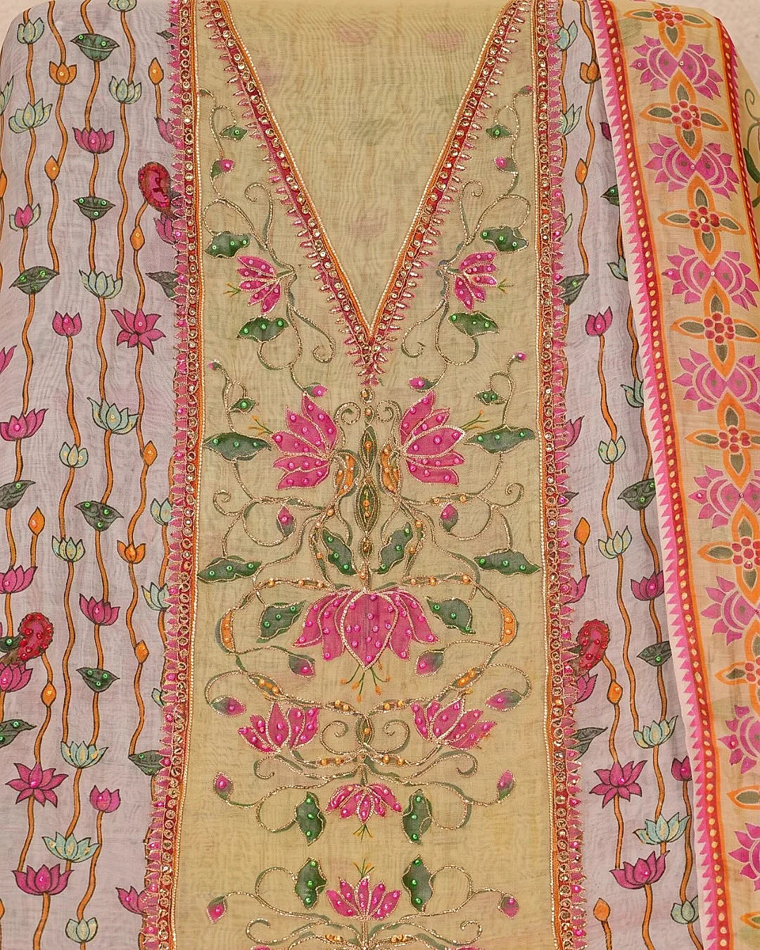 Ivory Pink Botanical Stripe Suit Design